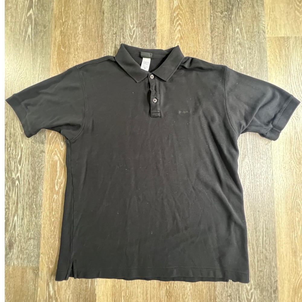 Patagonia Polo Shirt Mens M Black Organic Cotton Short Sleeve Embroidered Logo